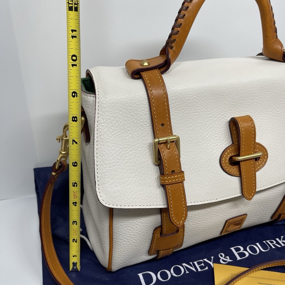 Dooney & Bourke Flap Tab Satchel Pebbled Leather Crossbody Off White & Natural - Picture 13 of 16
